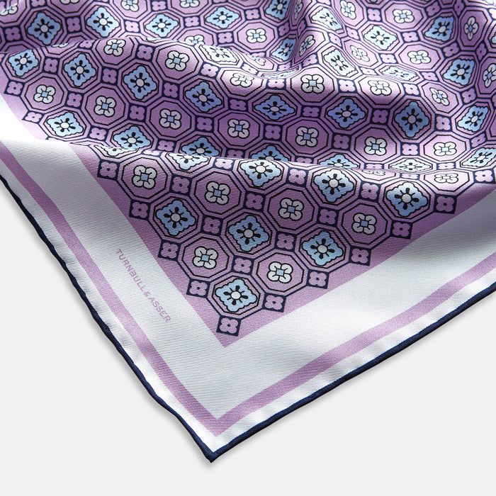 Lilac Floral Tile Silk Pocket Square Image 1