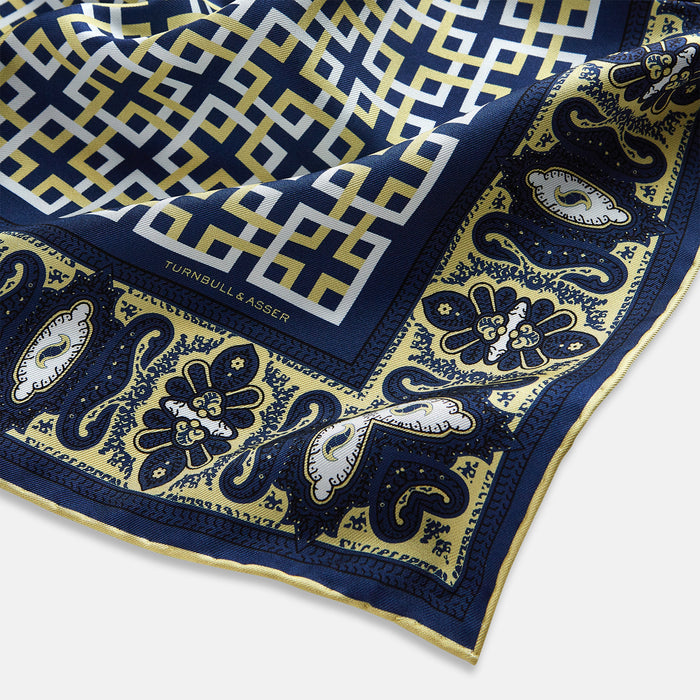 Azzurro Square-Patterned and Paisley Patterned Silk Pocket Square Image 1