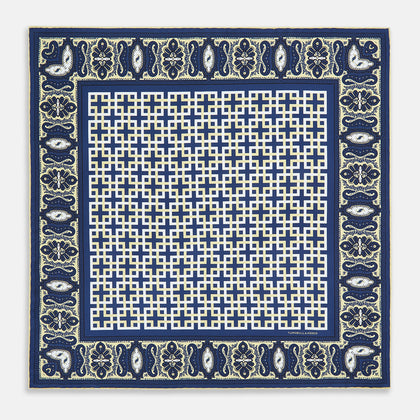 Azzurro Square-Patterned and Paisley Patterned Silk Pocket Square Image 3