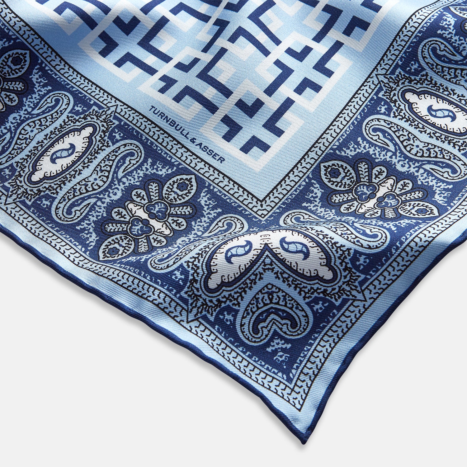 View 2 of product Blue Square-Patterned and Paisley Patterned Silk Pocket Square OS