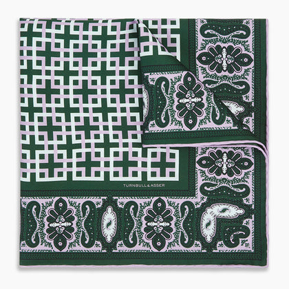 Forest Green Square-Patterned and Paisley Patterned Silk Pocket Square Image 4