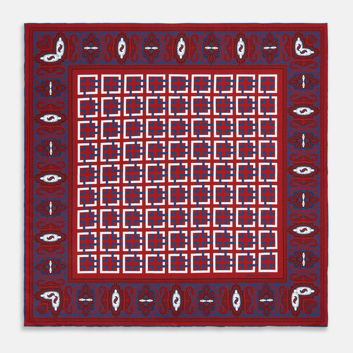 Red Square-Patterned and Paisley Patterned Silk Pocket Square Image 3