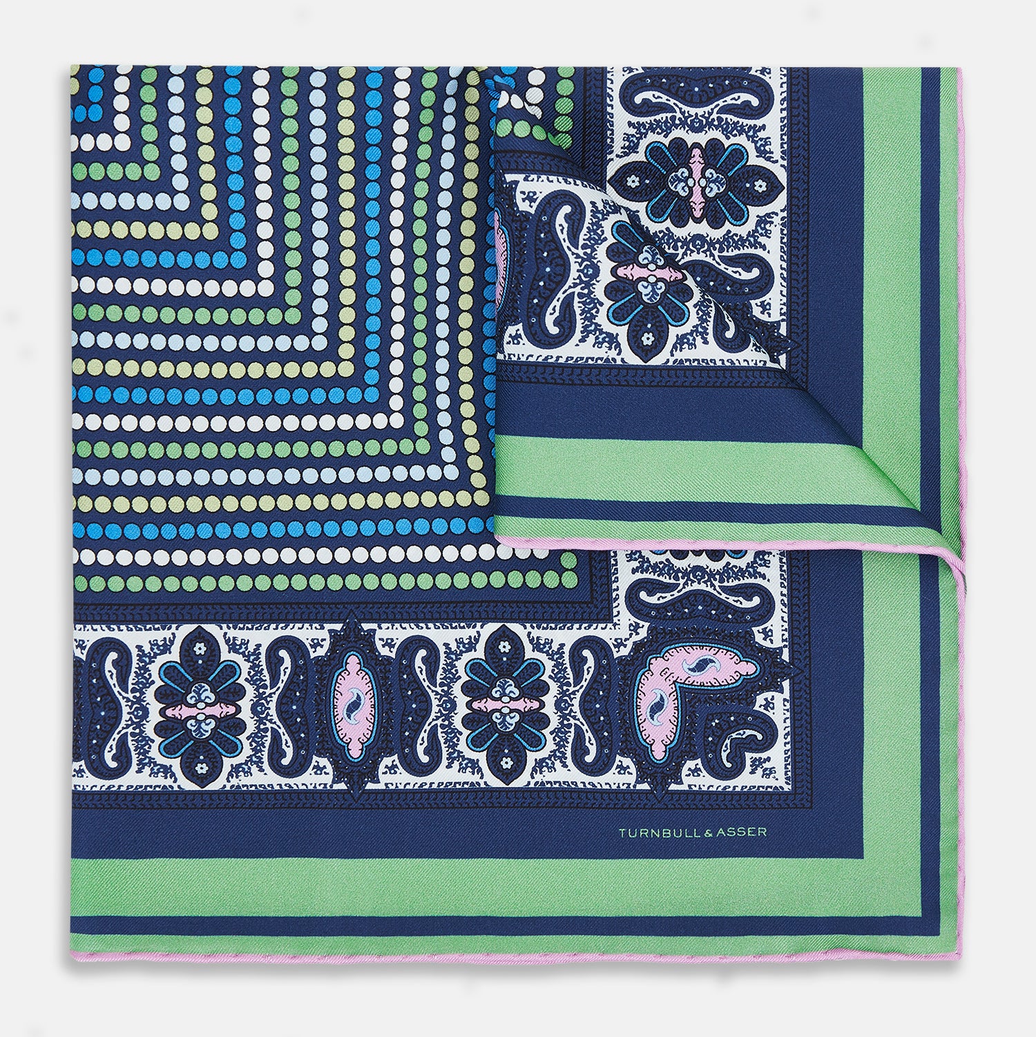 View 1 of product Oxford Blue Dots and Paisley Silk Pocket Square OS
