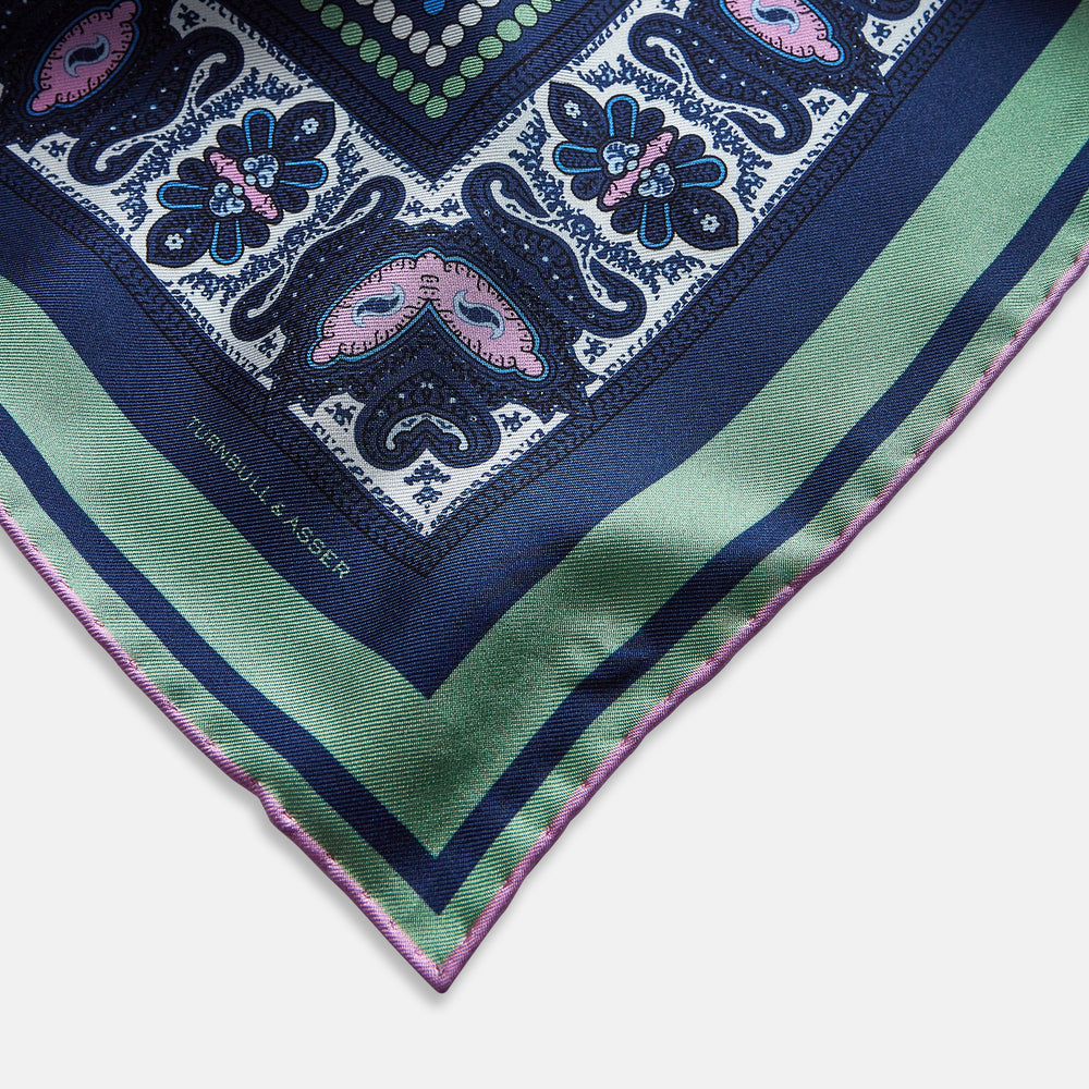 Oxford Blue Dots and Paisley Silk Pocket Square OS