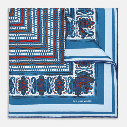 Blue Bonnet Dots and Paisley Silk Pocket Square
