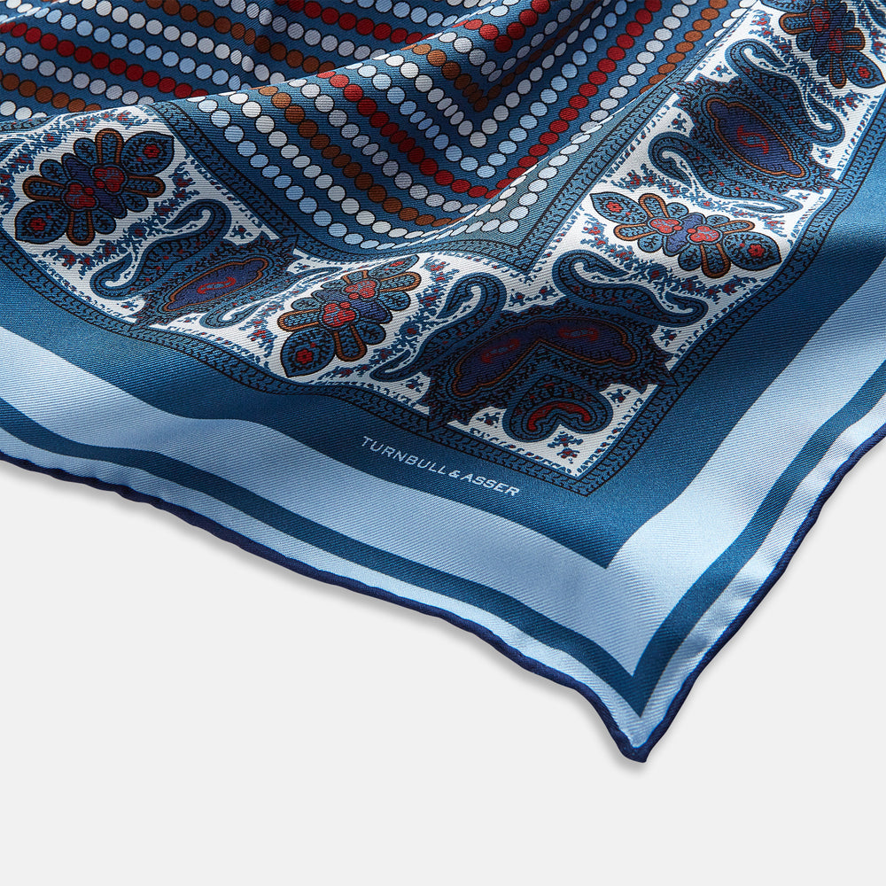 Blue Bonnet Dots and Paisley Silk Pocket Square OS