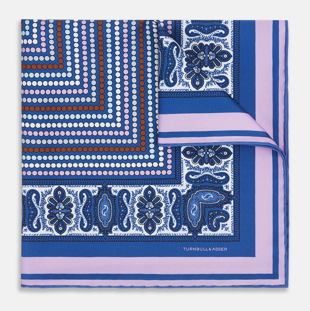Azzurro Dots and Paisley Silk Pocket Square OS