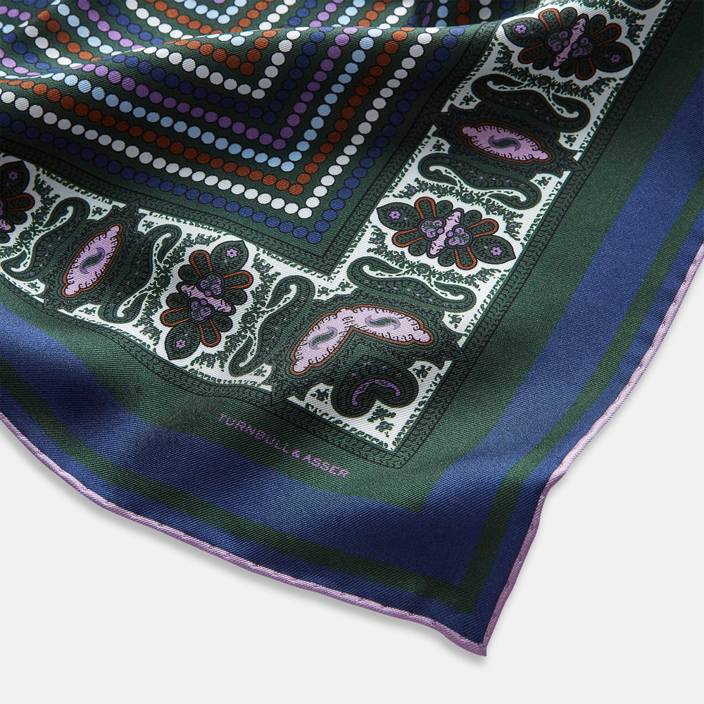 Forest Green Dots and Paisley Silk Pocket Square OS