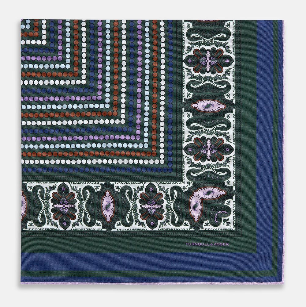Forest Green Dots and Paisley Silk Pocket Square OS