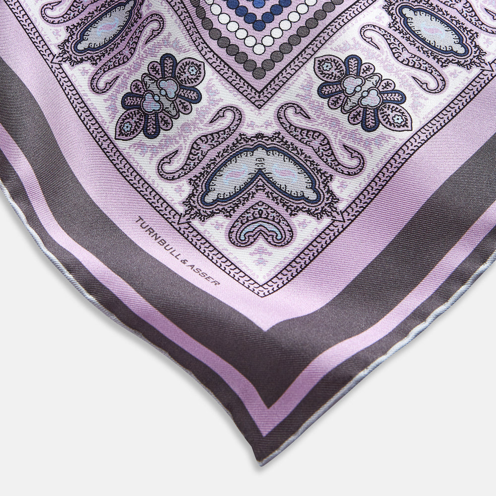 Lilac Dots and Paisley Silk Pocket Square OS