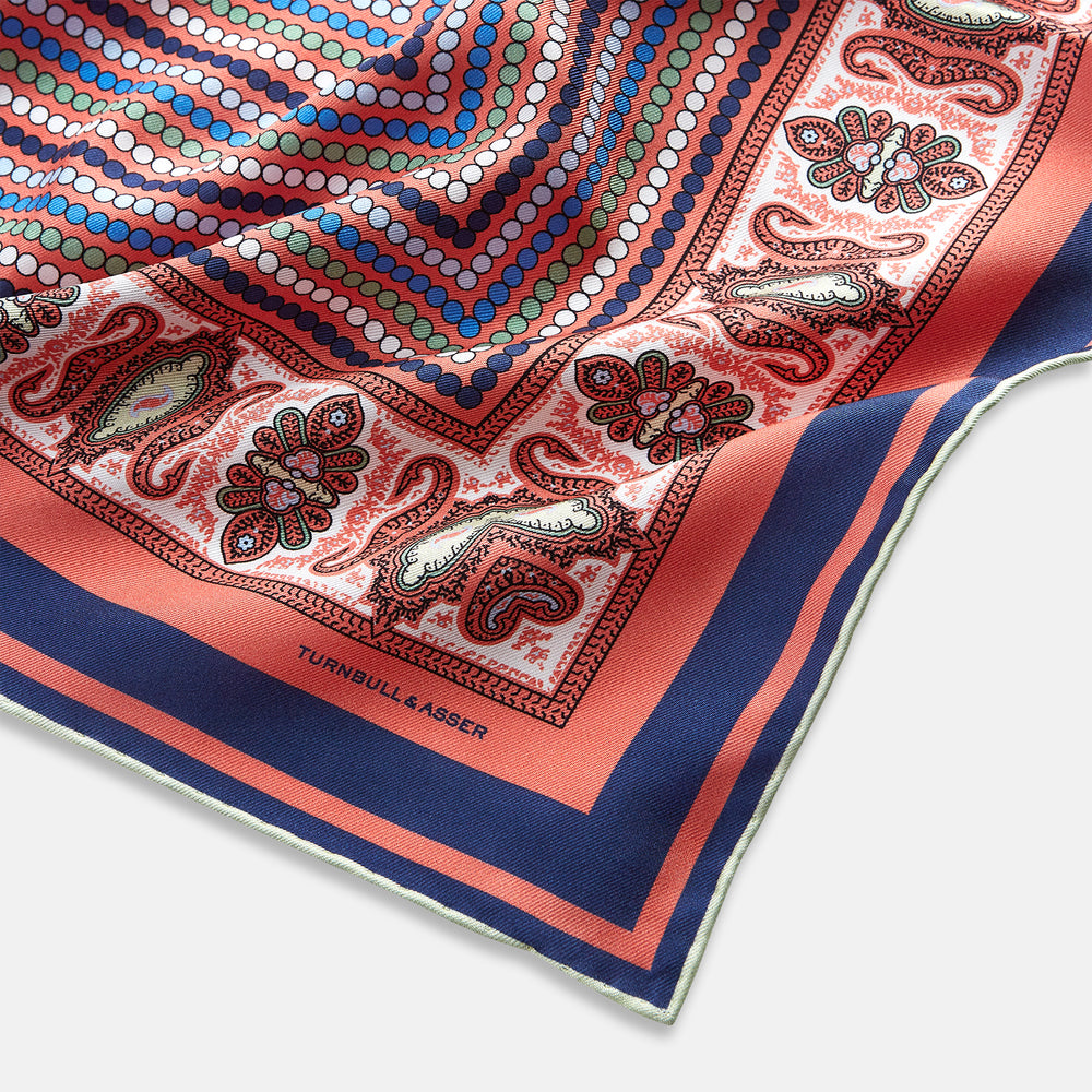 Orange Dots and Paisley Silk Pocket Square OS