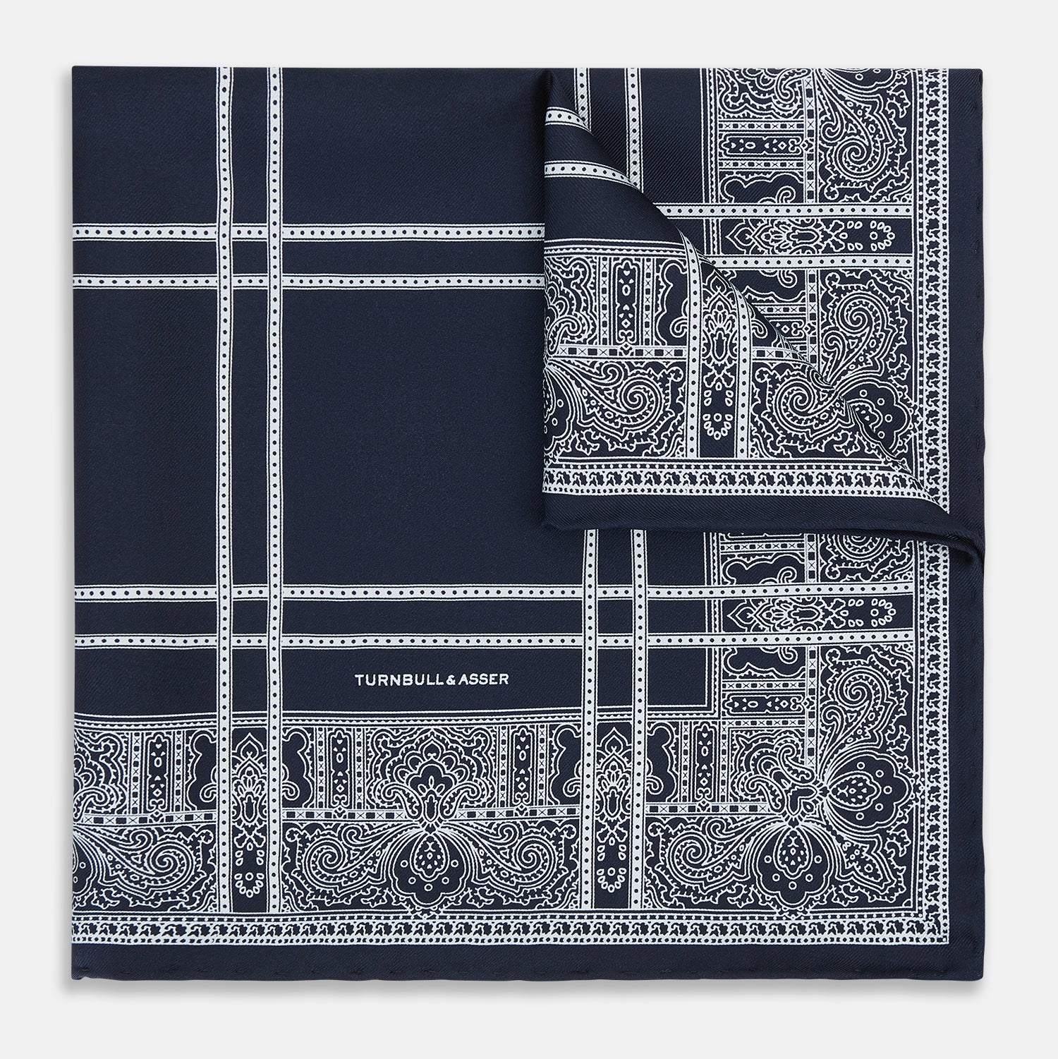 View 1 of product Navy Paisley Bandana Patterned Silk Pocket Square OS