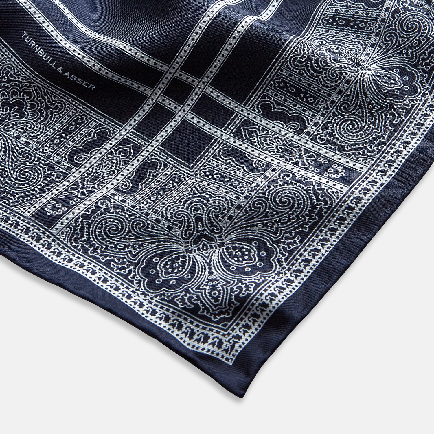 View 2 of product Navy Paisley Bandana Patterned Silk Pocket Square OS