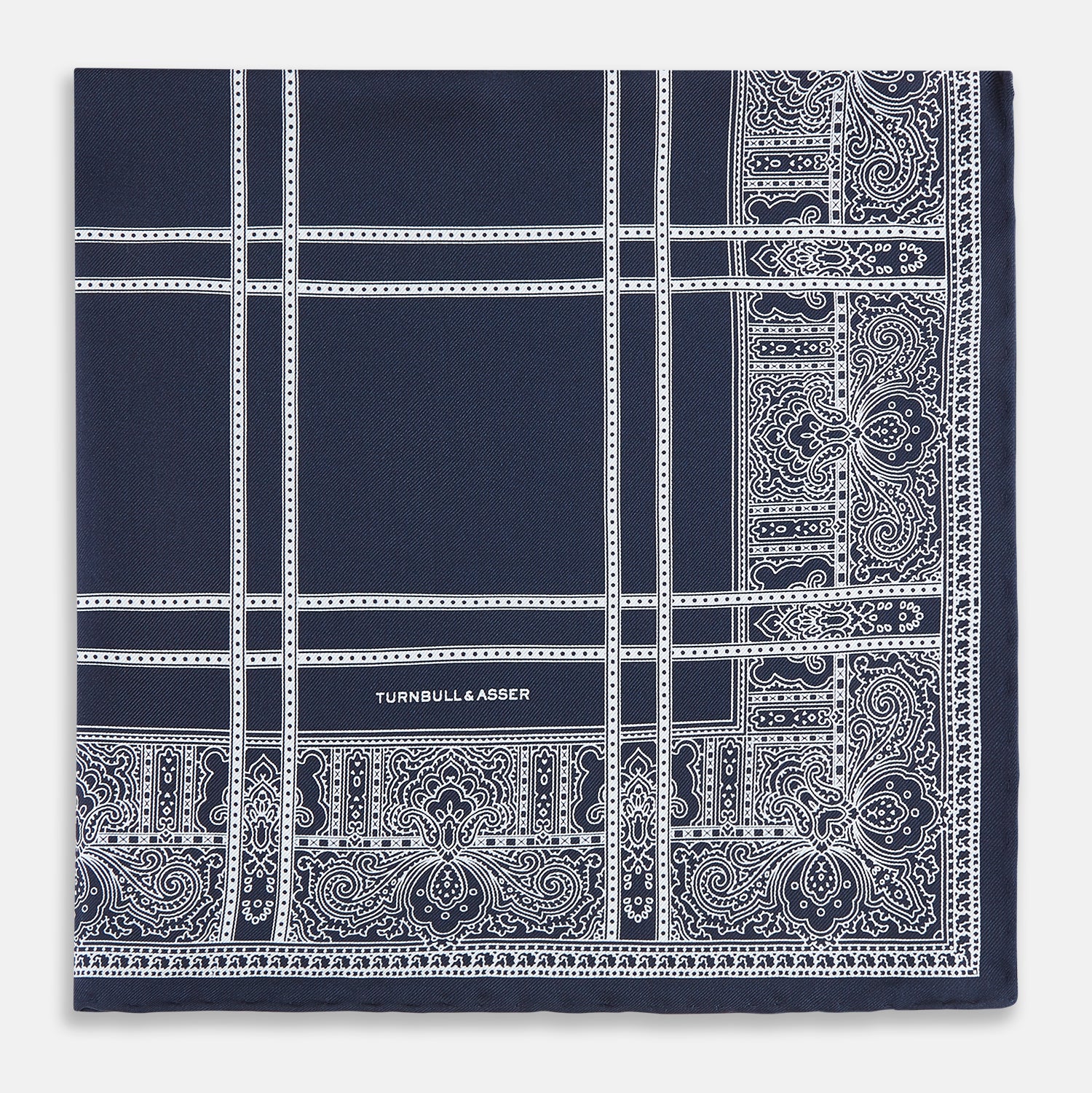 View 3 of product Navy Paisley Bandana Patterned Silk Pocket Square OS