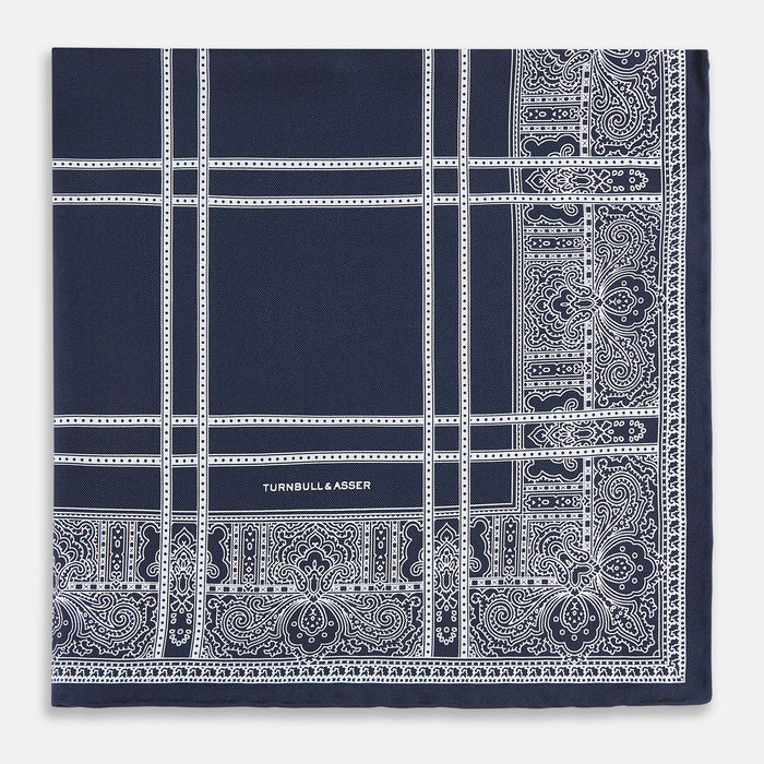 Navy Paisley Bandana Patterned Silk Pocket Square Image 2