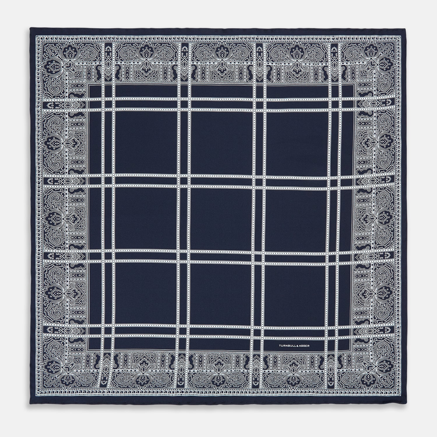 View 4 of product Navy Paisley Bandana Patterned Silk Pocket Square OS