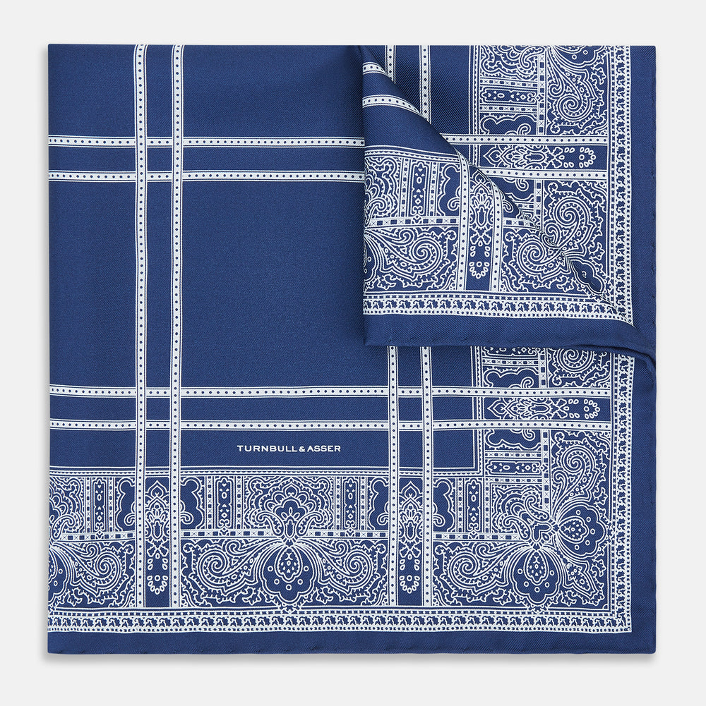 Azzurro Paisley Bandanda Patterned Silk Pocket Square OS