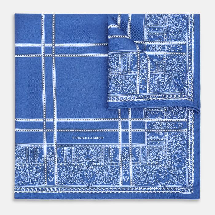 Avio Blue Paisley Bandana Patterned Silk Pocket Square