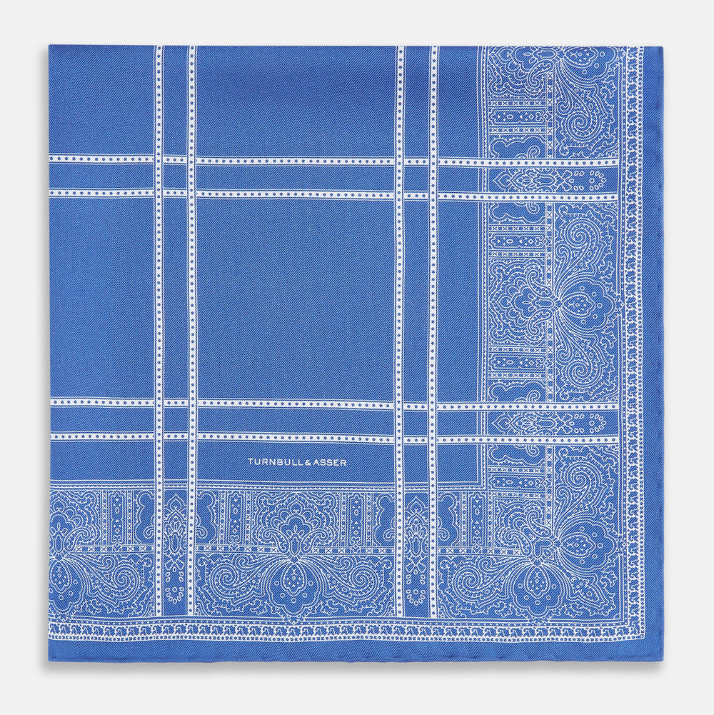 Avio Blue Paisley Bandana Patterned Silk Pocket Square OS