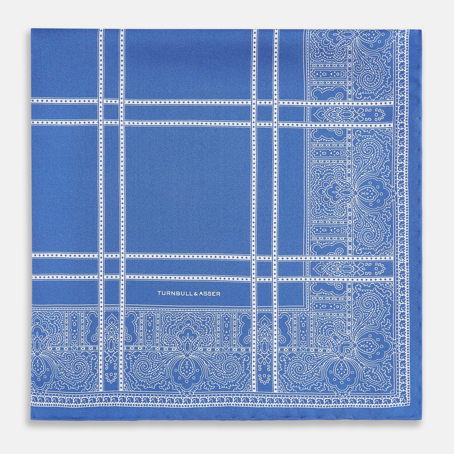 View 3 of product Avio Blue Paisley Bandana Patterned Silk Pocket Square OS