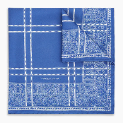 Avio Blue Paisley Bandana Patterned Silk Pocket Square Image 4