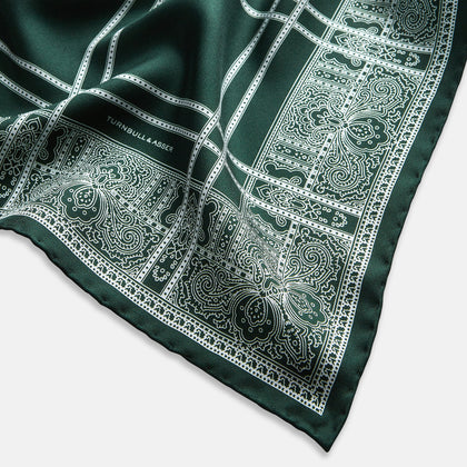 Forest Green Paisley Bandana Patterned Silk Pocket Square Image 1