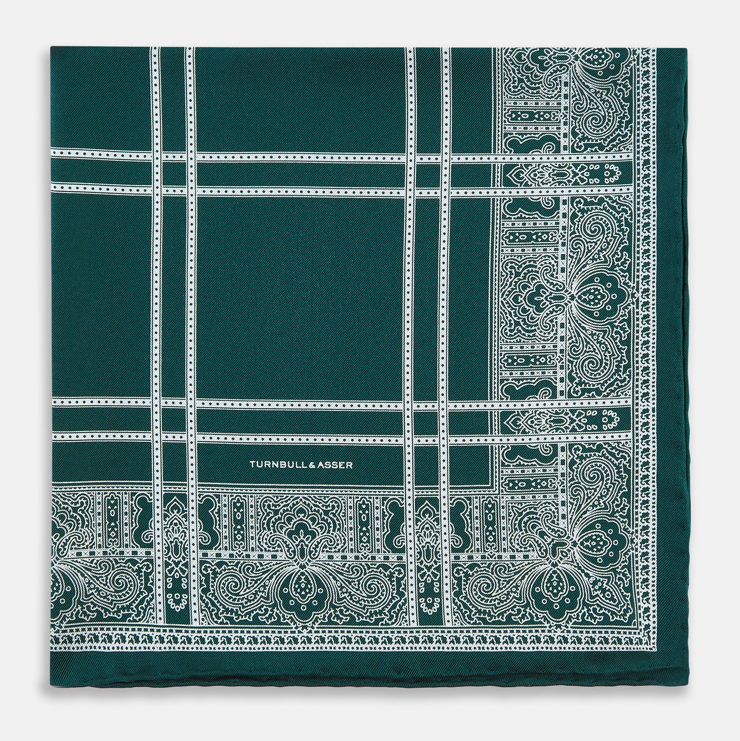 View 3 of product Forest Green Paisley Bandana Patterned Silk Pocket Square OS
