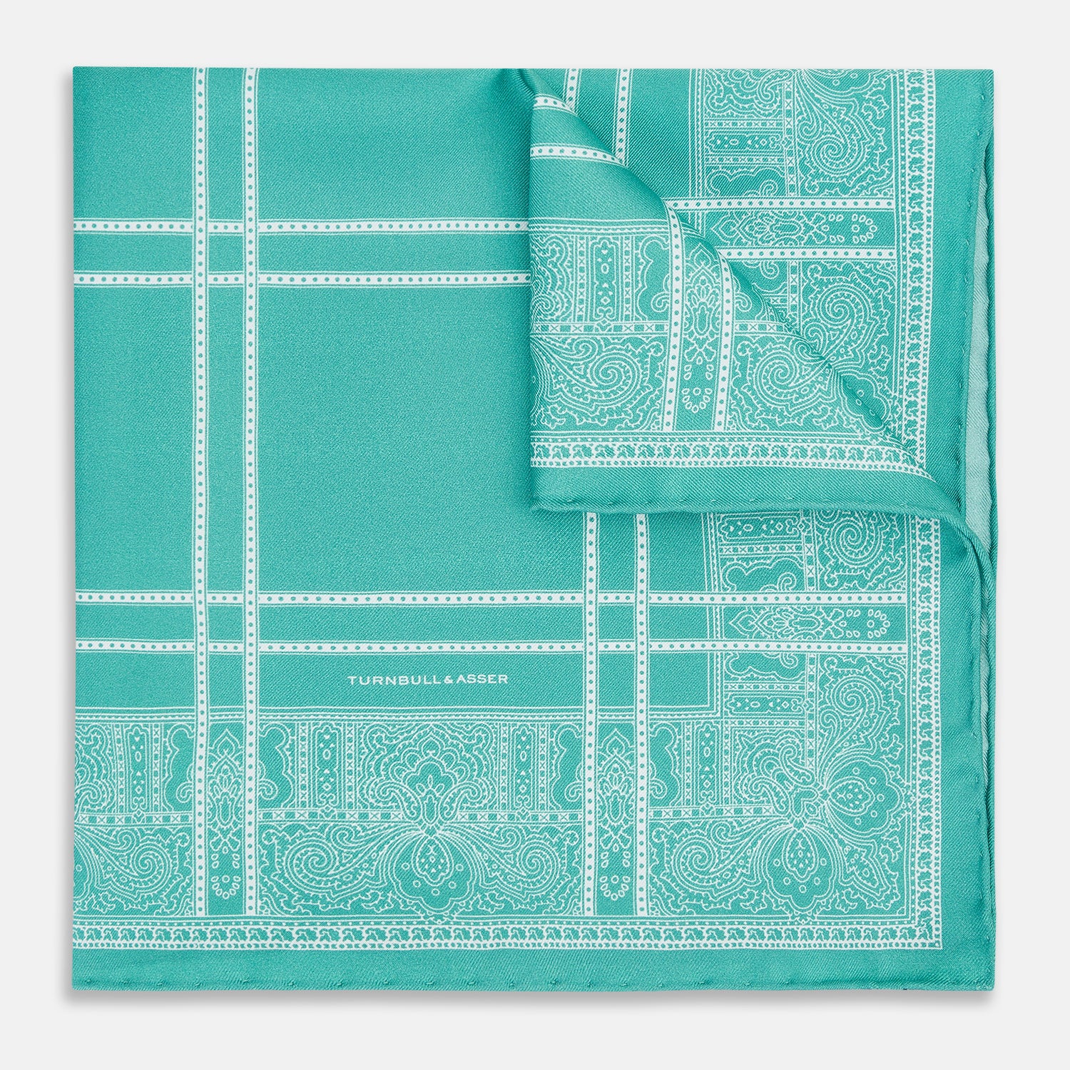 View 1 of product Turquoise Paisley Bandana Patterned Silk Pocket Square OS