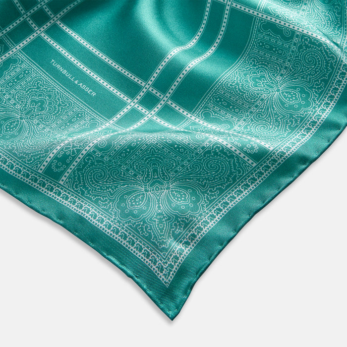 Turquoise Paisley Bandana Patterned Silk Pocket Square Image 1