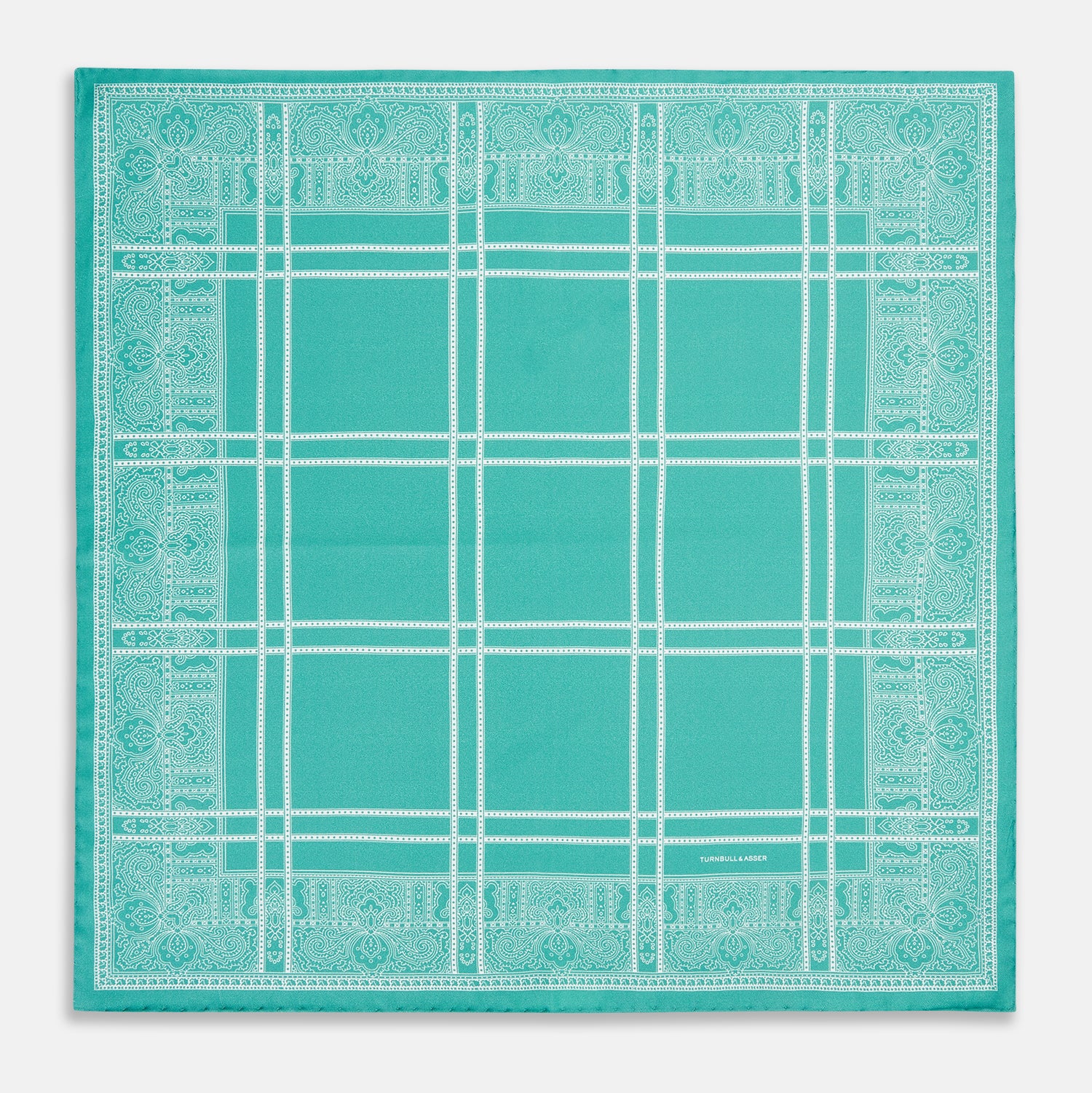 View 4 of product Turquoise Paisley Bandana Patterned Silk Pocket Square OS