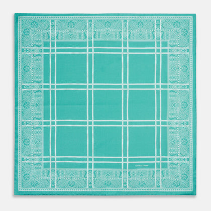 Turquoise Paisley Bandana Patterned Silk Pocket Square Image 3