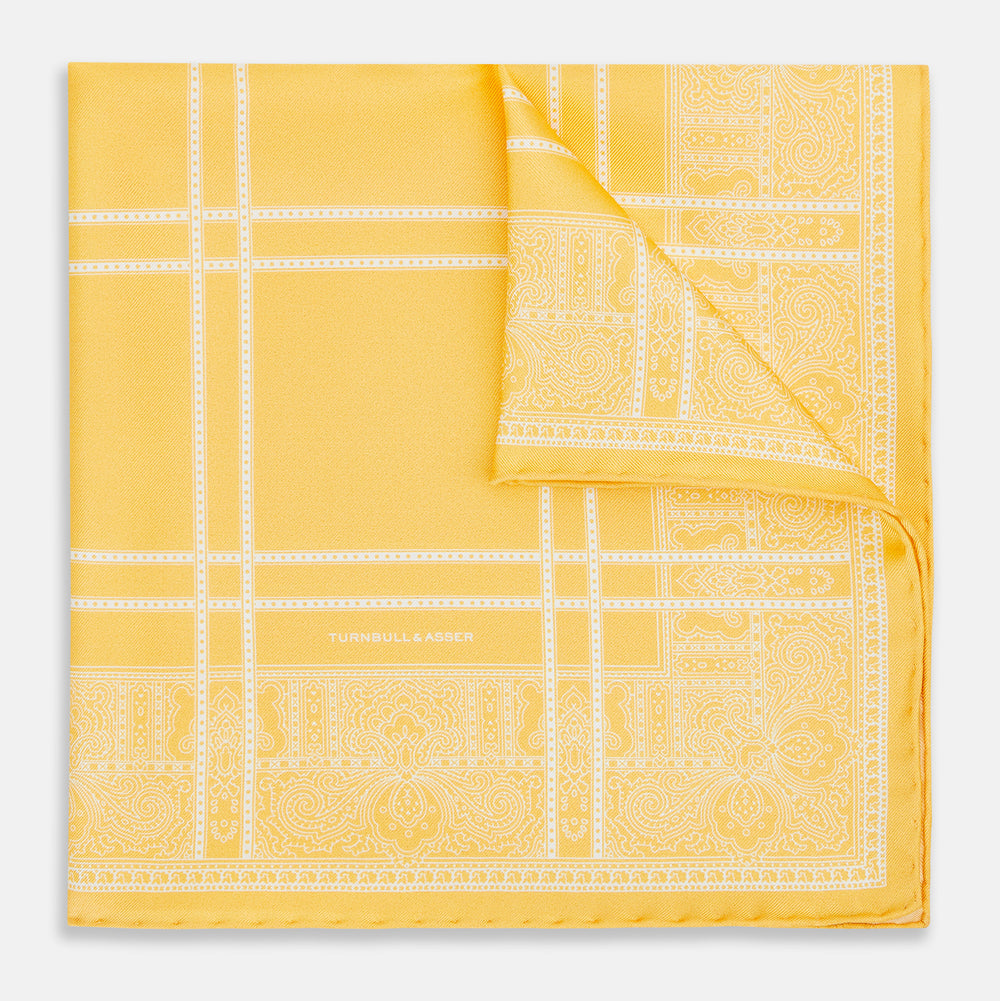 Banana Paisley Bandana Patterned Silk Pocket Square OS
