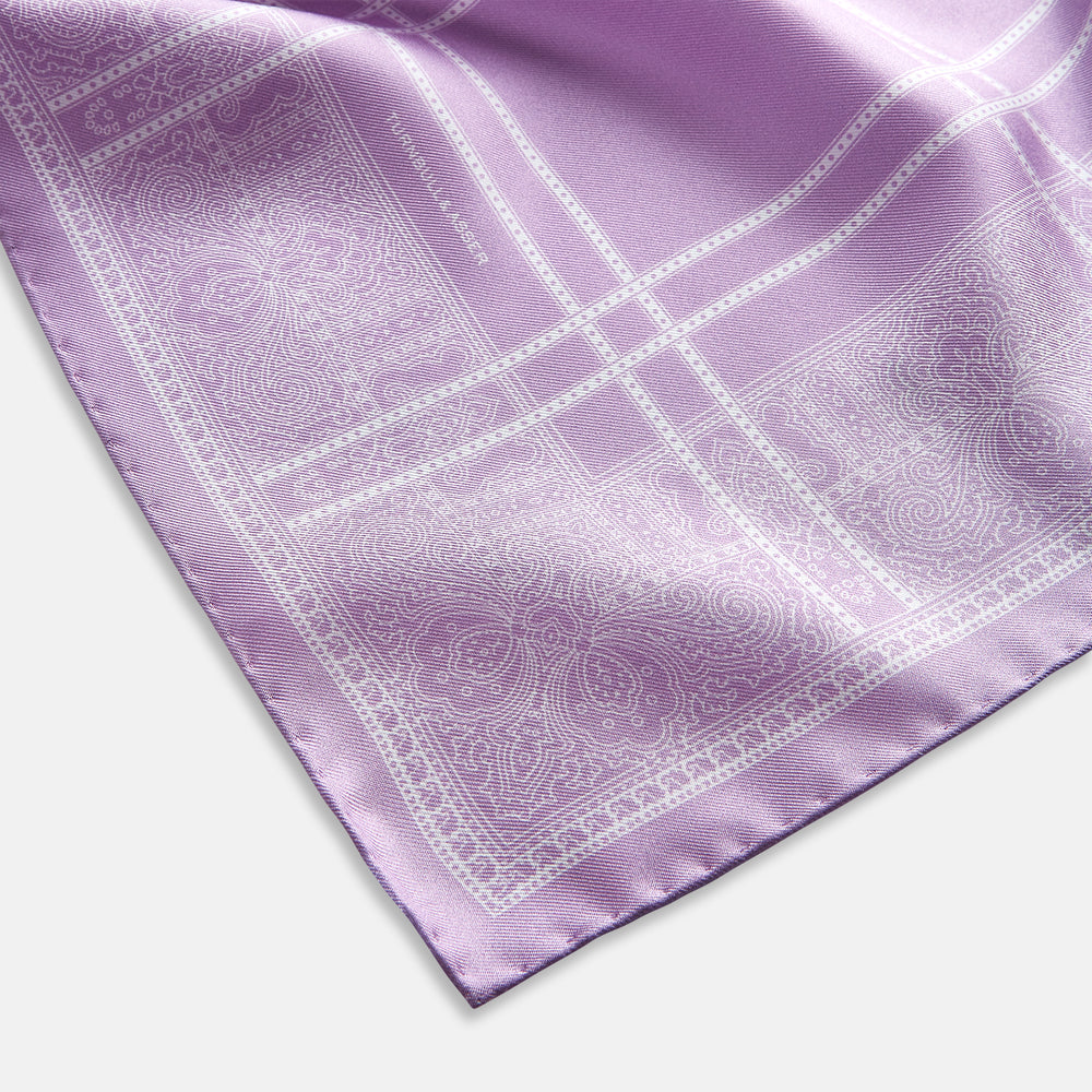 Lilac Paisley Bandana Patterned Silk Pocket Square OS