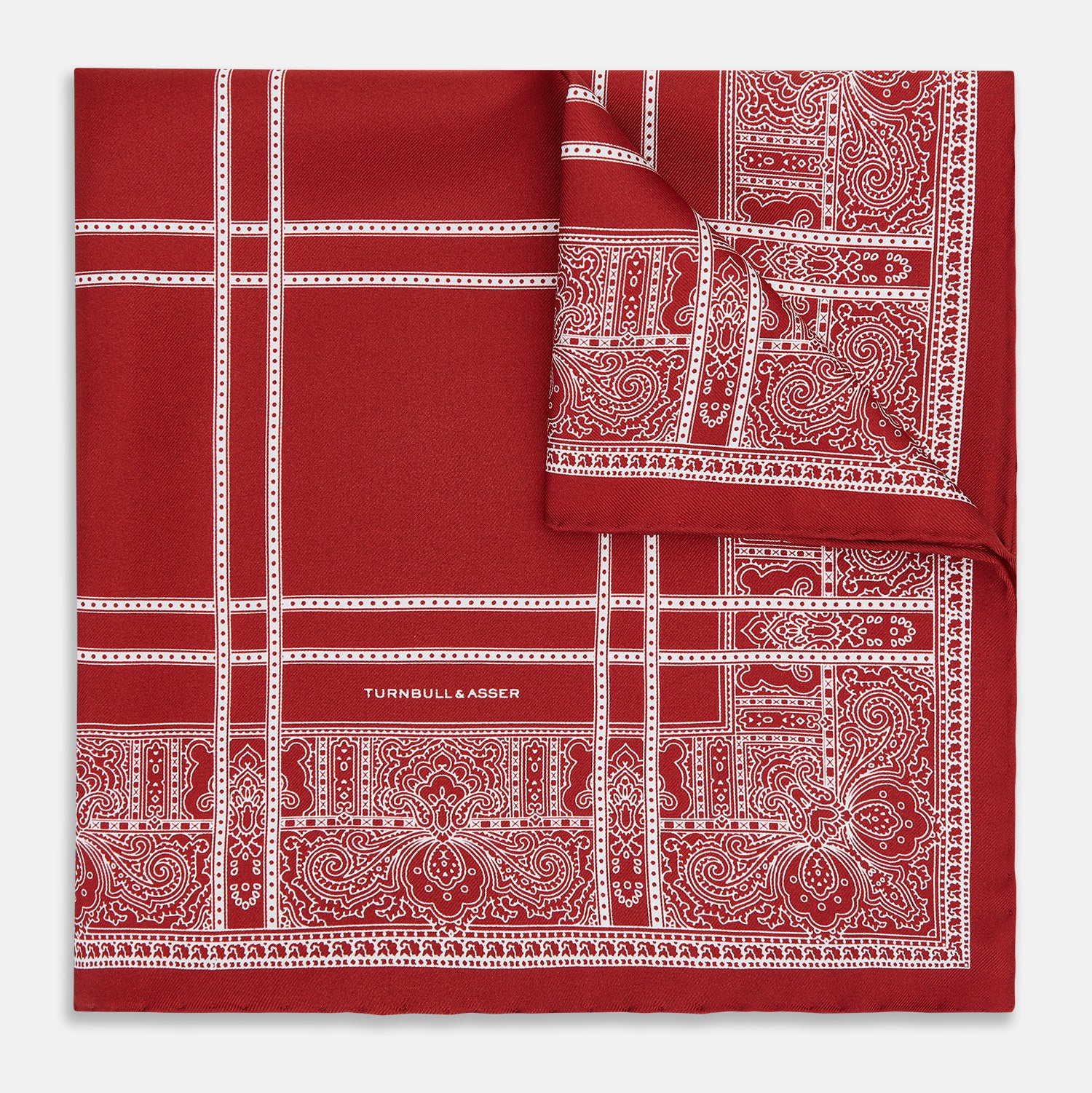 View 1 of product Red Paisley Bandana Patterned Silk Pocket Square OS