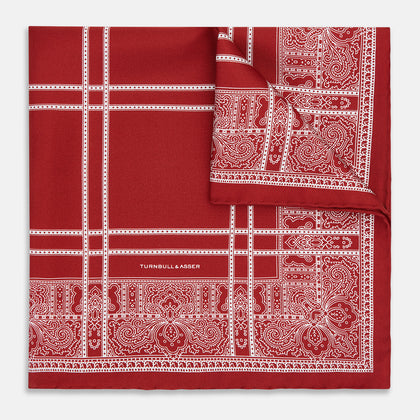 Red Paisley Bandana Patterned Silk Pocket Square