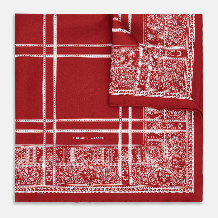 Red Paisley Bandana Patterned Silk Pocket Square