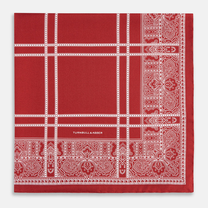 Red Paisley Bandana Patterned Silk Pocket Square Image 2
