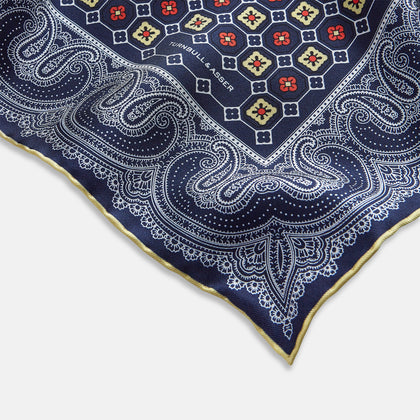 Dark Navy Floral Tile and Paisley Silk Pocket Square Image 1