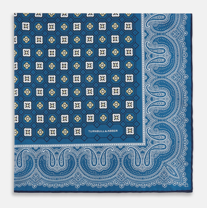 Azzurro Floral Tile and Paisley Silk Pocket Square Image 2