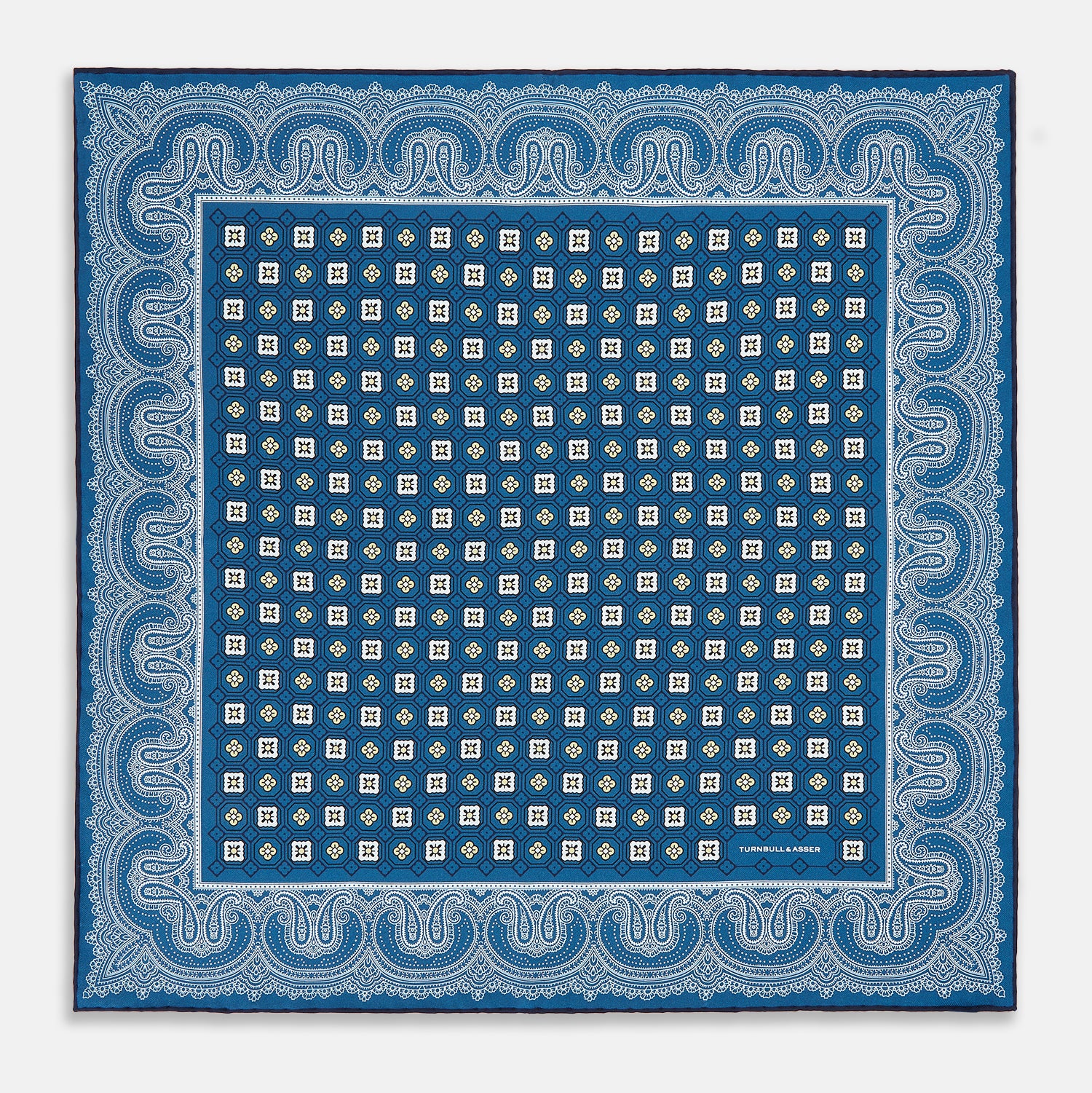 View 4 of product Azzurro Floral Tile and Paisley Silk Pocket Square OS