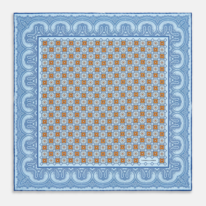 Blue Floral Tile and Paisley Silk Pocket Square Image 3