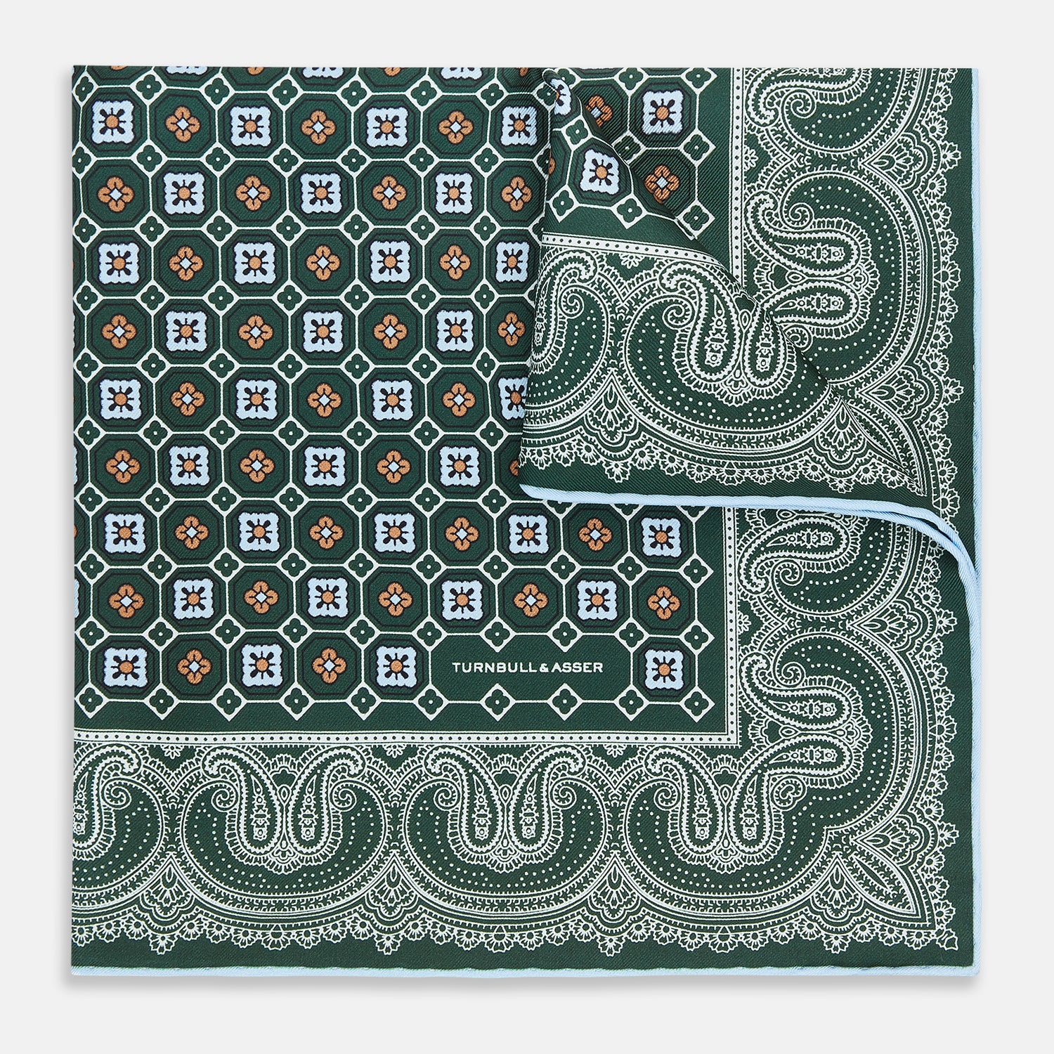 View 1 of product Forest Green Floral Tile and Paisley Silk Pocket Square OS