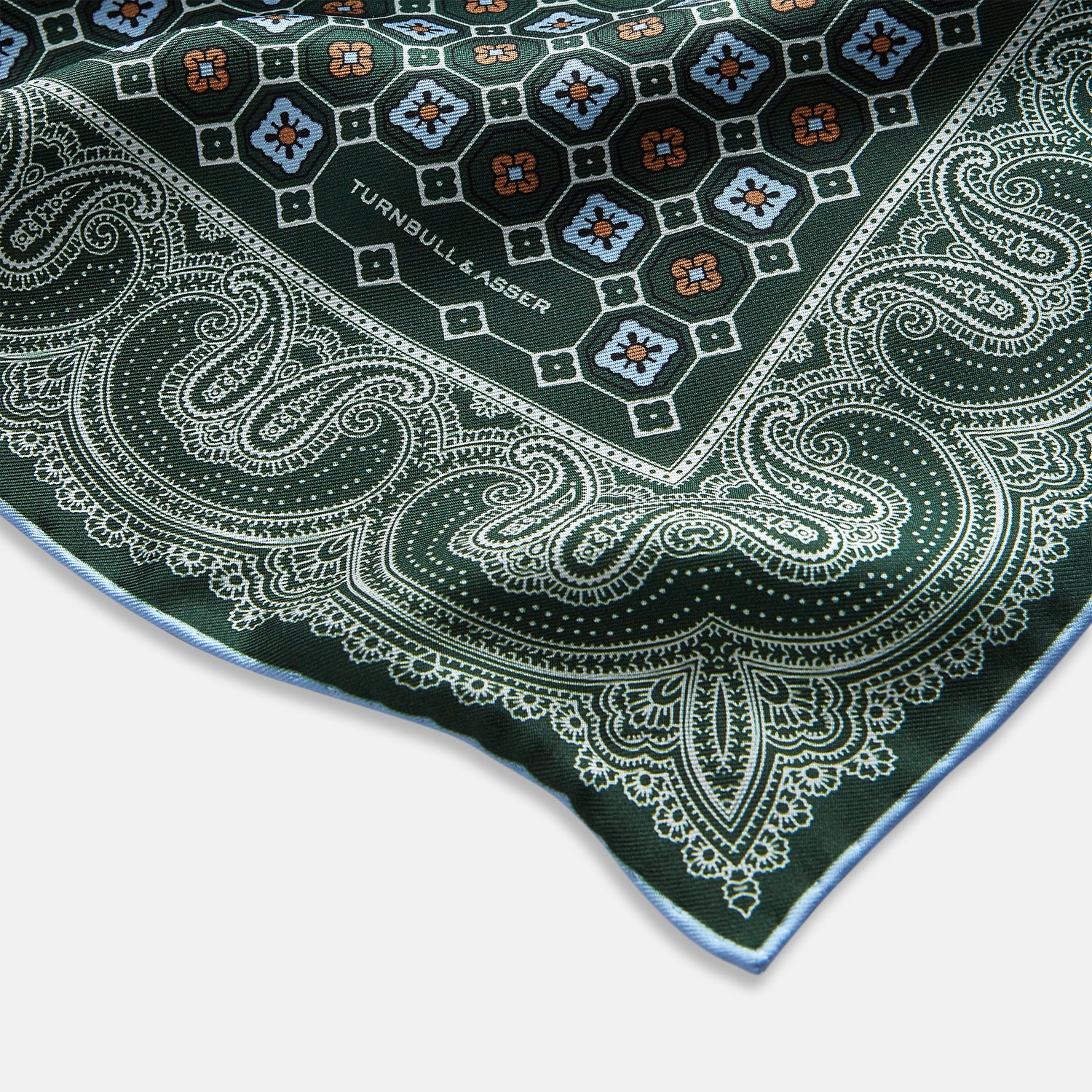 View 2 of product Forest Green Floral Tile and Paisley Silk Pocket Square OS