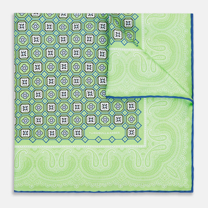 Fern Green Floral Tile and Paisley Silk Pocket Square