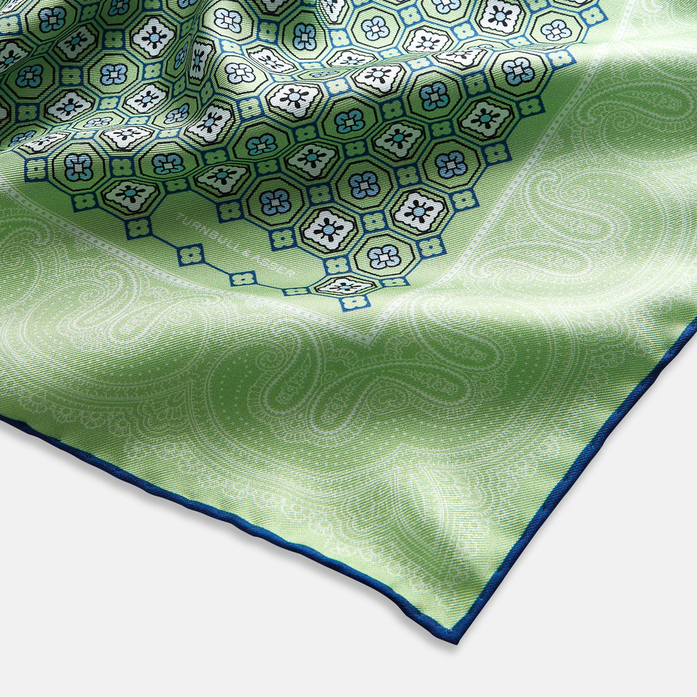 Fern Green Floral Tile and Paisley Silk Pocket Square OS