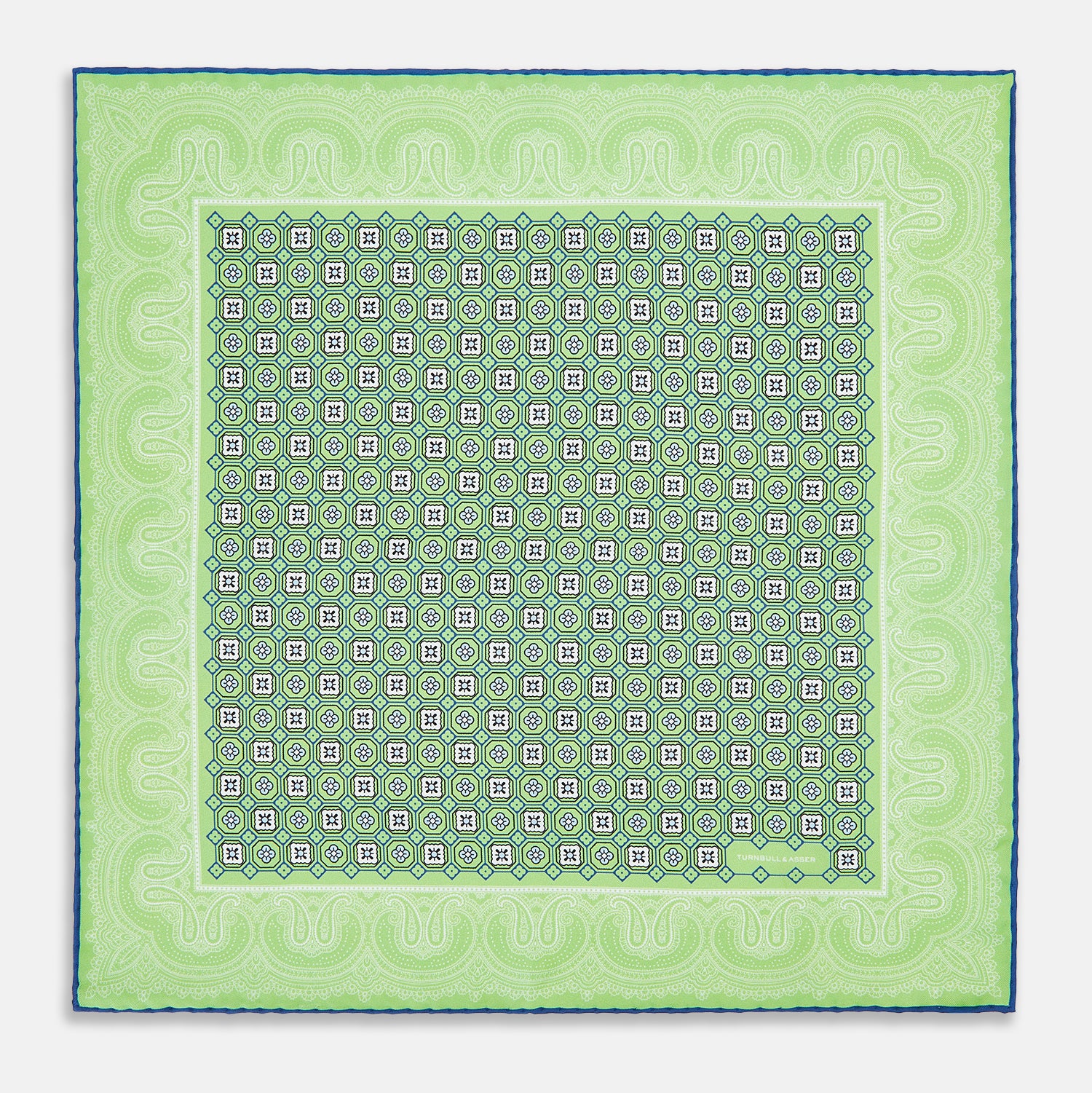 View 4 of product Fern Green Floral Tile and Paisley Silk Pocket Square OS