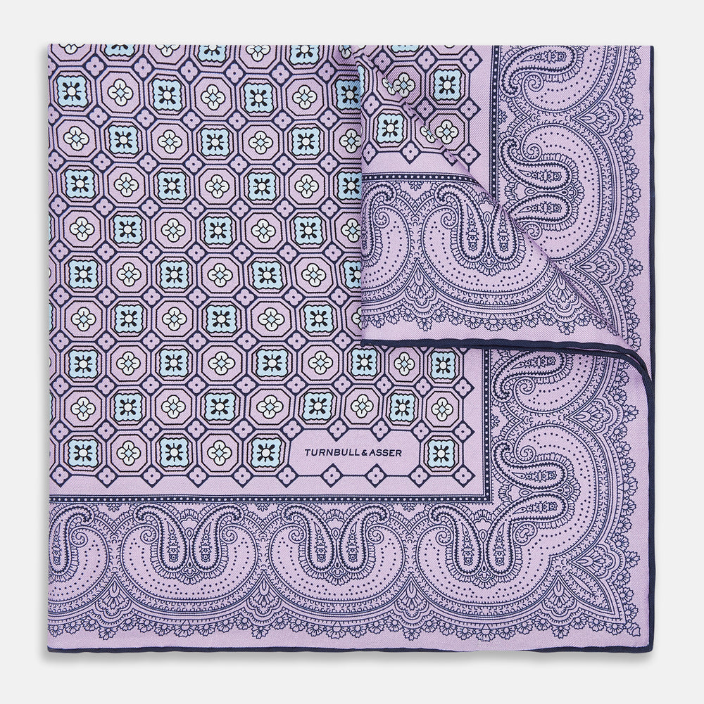 Lilac Floral Tile and Paisley Silk Pocket Square OS