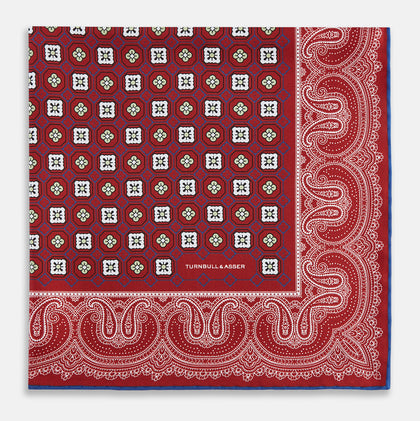 Red Floral Tile and Paisley Silk Pocket Square Image 2
