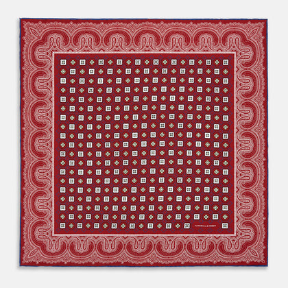 Red Floral Tile and Paisley Silk Pocket Square Image 3