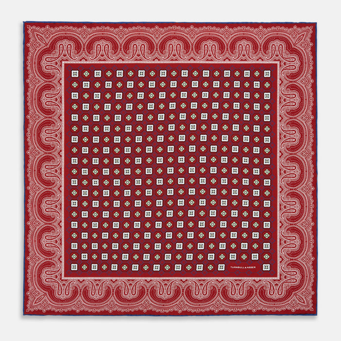 Red Floral Tile and Paisley Silk Pocket Square Image 3